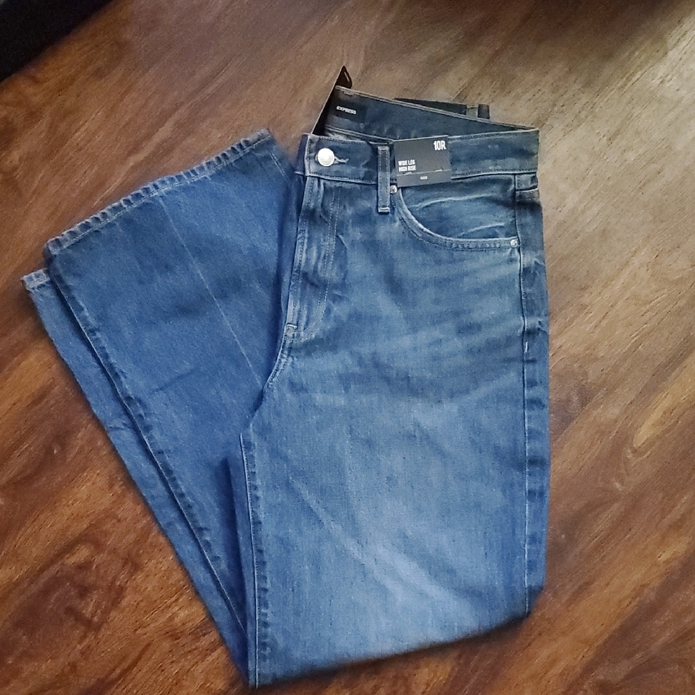 Express Women's Blue Wide Leg High Rise Jeans